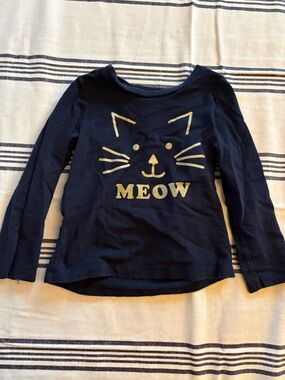 OshKosh B'gosh Navy Long Sleeve Cat 'Meow' Graphic Tee with Gold Glitter